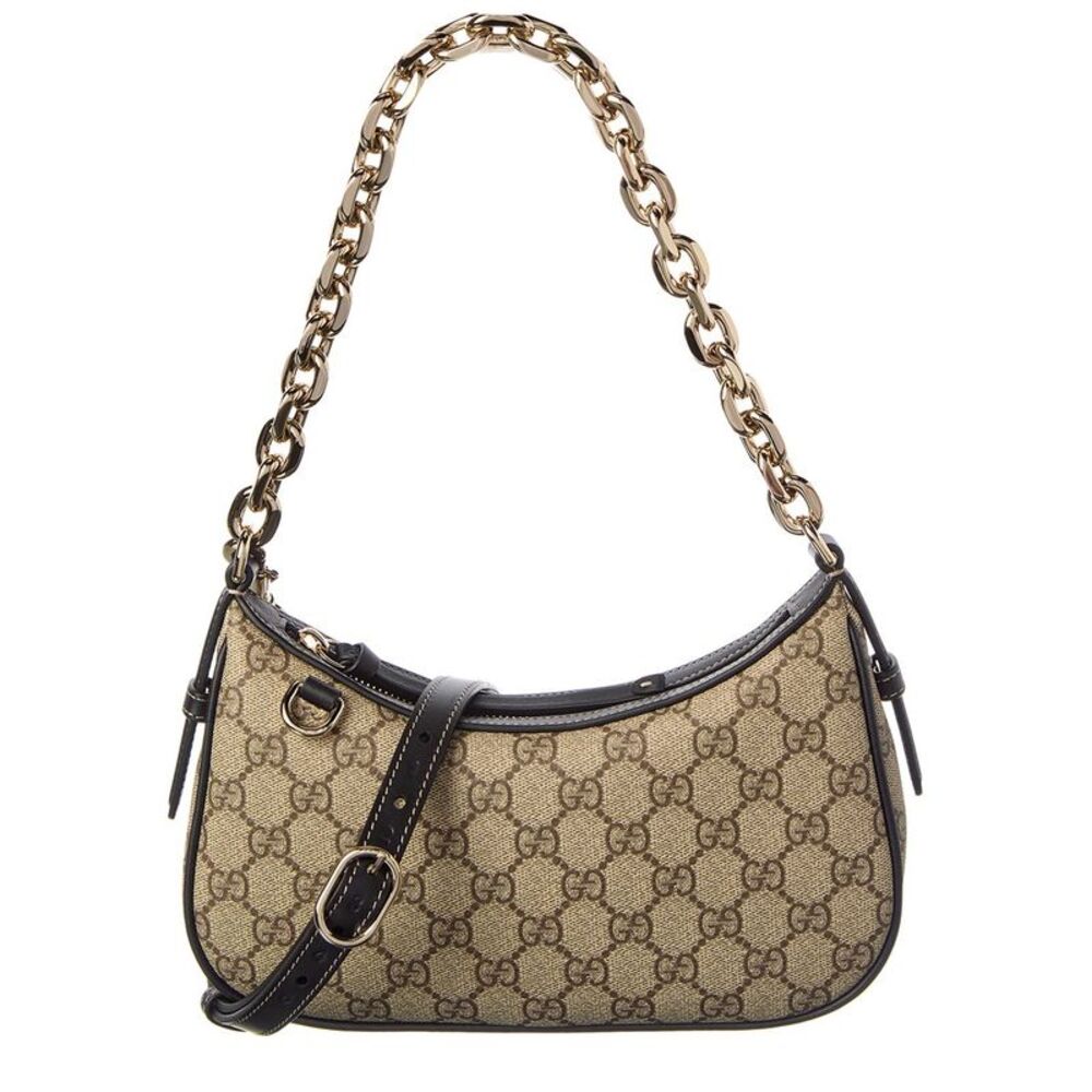 Gucci Gg Emblem Small Gg Supreme Canvas & Leather Shoulder Bag, Beige